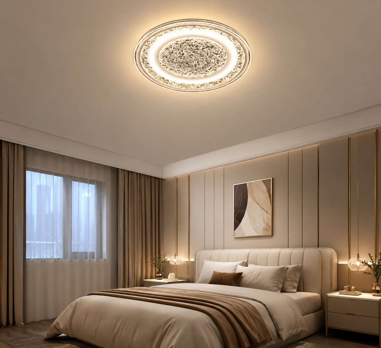 HDC Luxury Crystal LED Square & Round Ceiling Light for Bedroom, Living Room