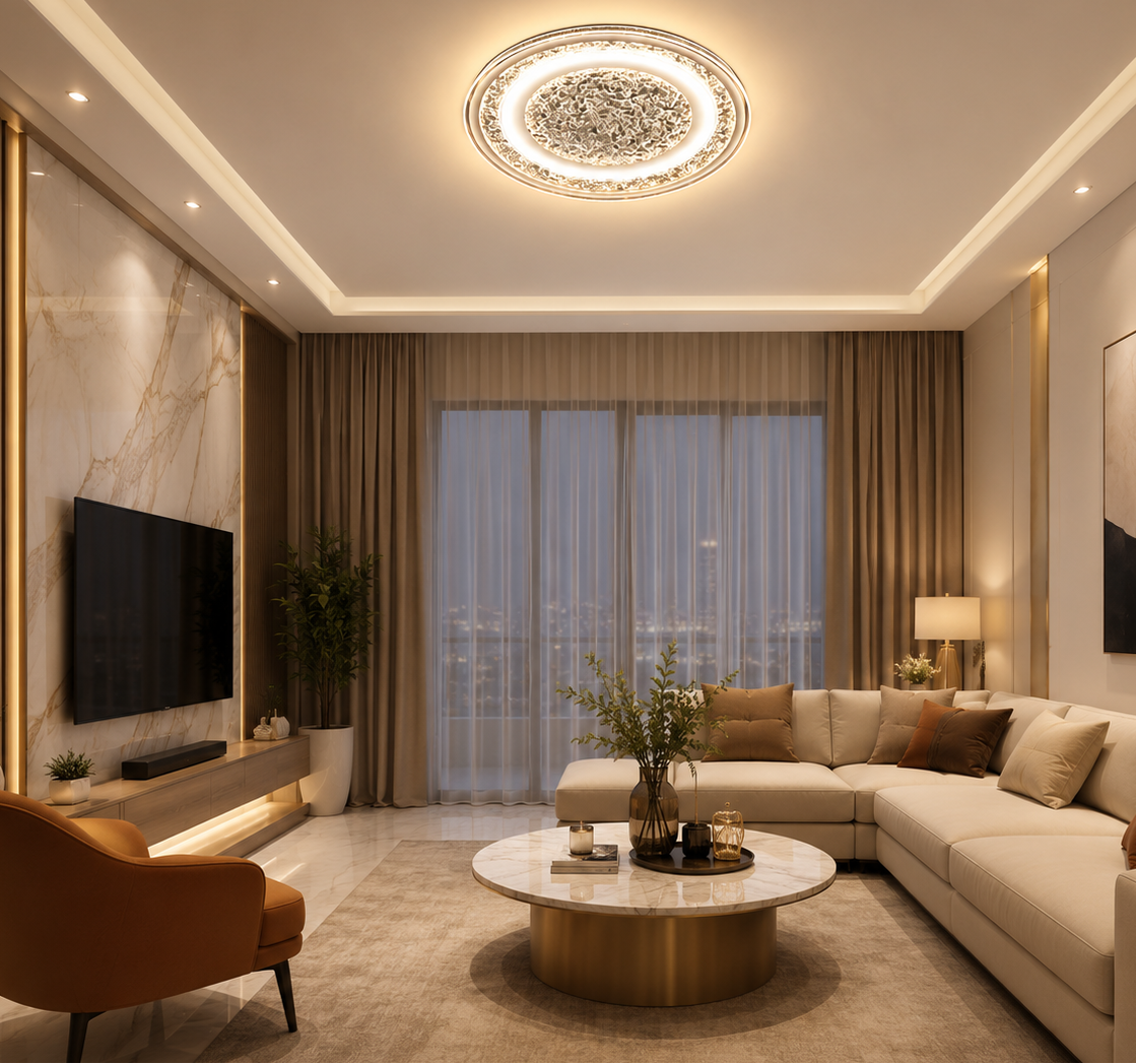 HDC Luxury Crystal LED Square & Round Ceiling Light for Bedroom, Living Room