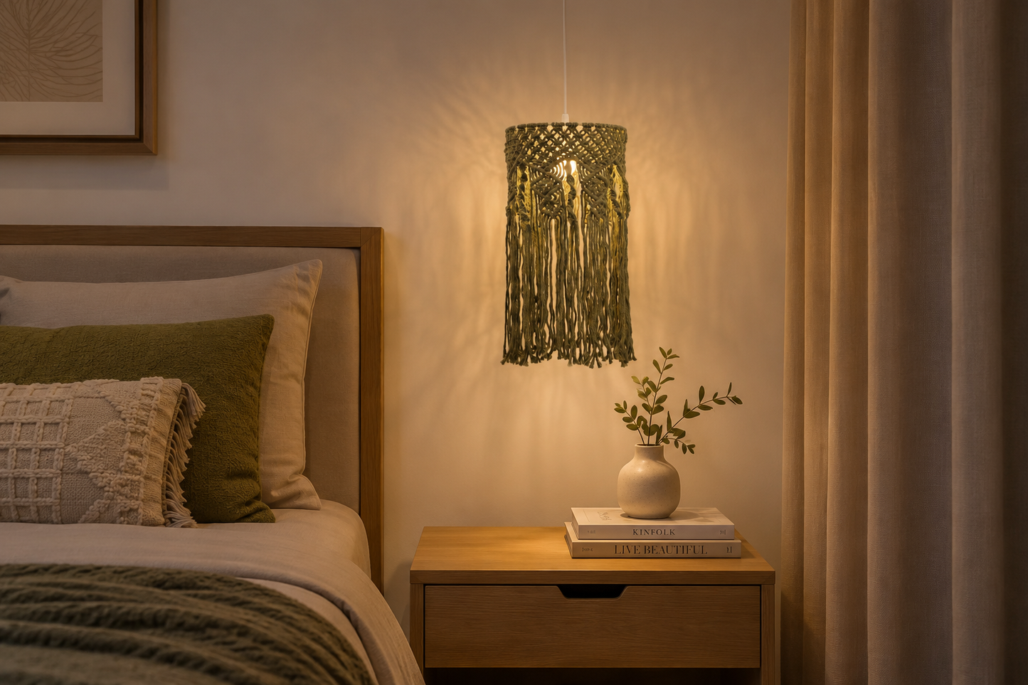 HDC Handcrafted Macrame Pendant Light for Bedroom, Living Room