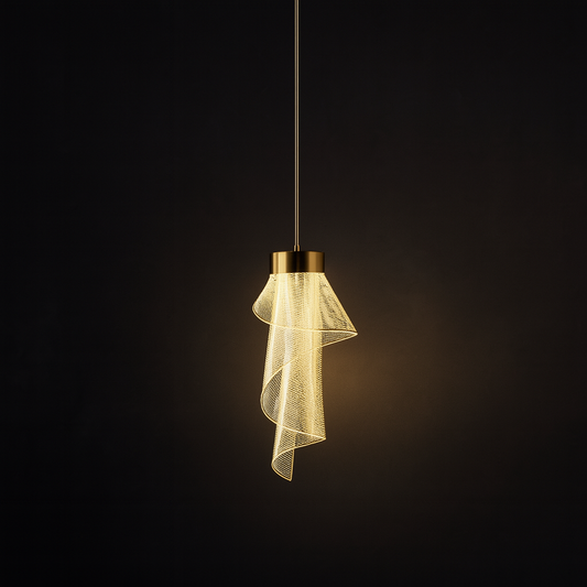 HDC 1 Light Modern Gold Acrylic Curl Ceiling Pendant Light- Tricolor