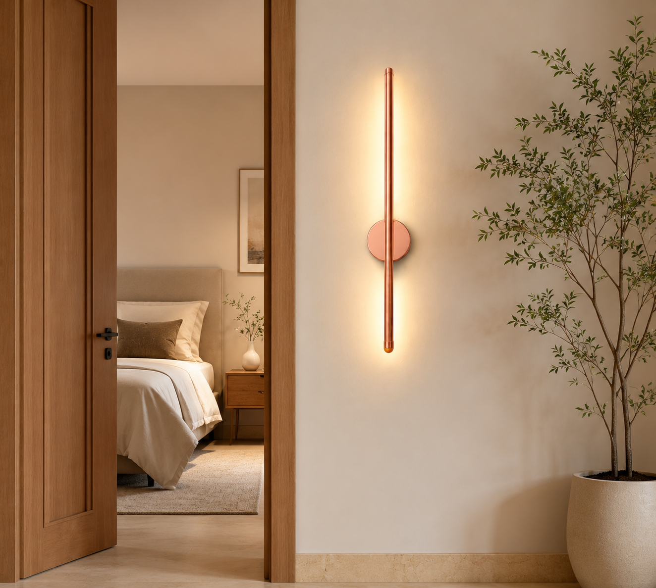 HDC Modern Rose Gold LED Wall Light for Bedroom, Living Room