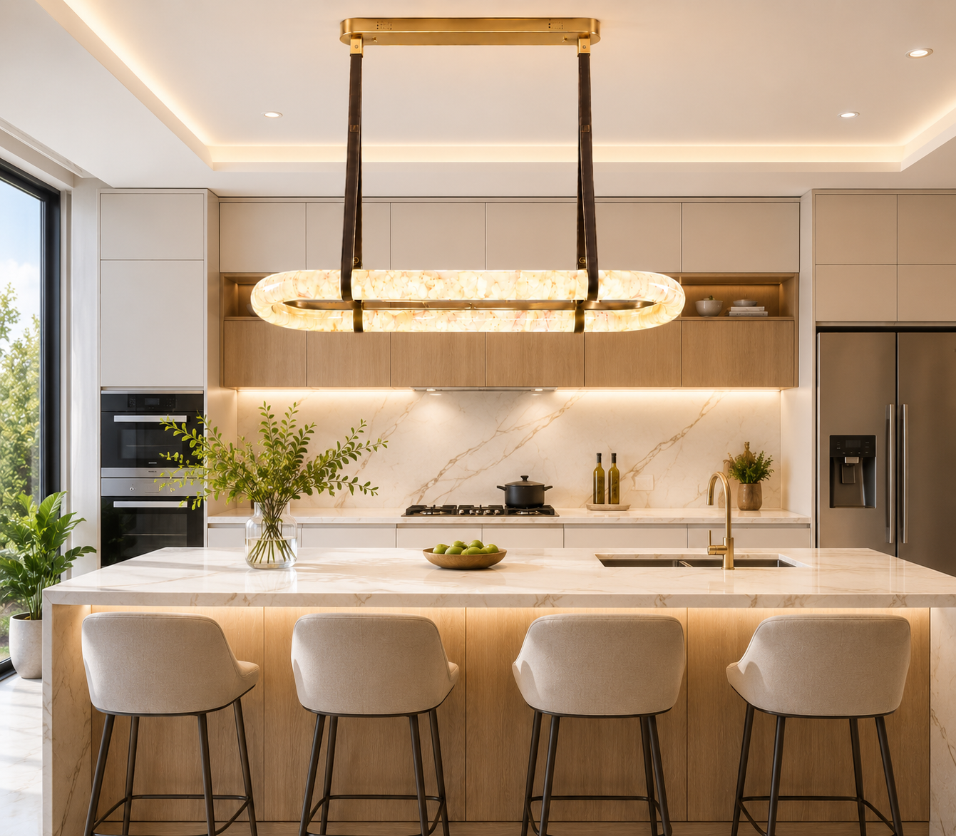 HDC 1000mm Luxury Resin LED Linear Chandelier for Dining & Kitchen Island