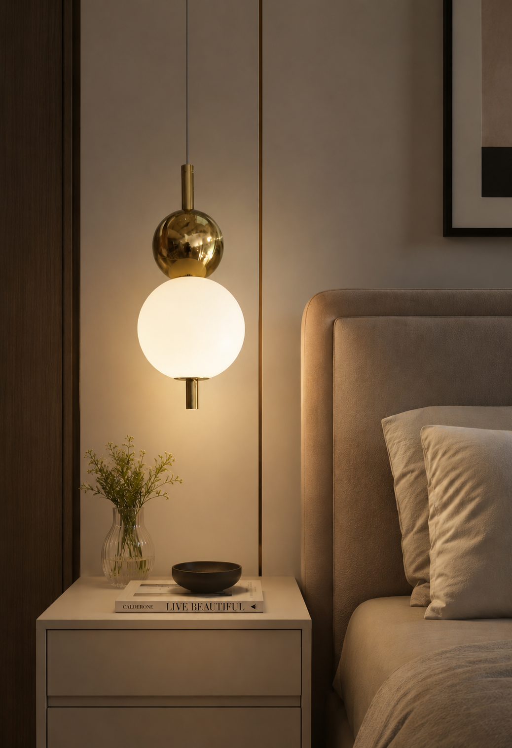 HDC Modern Gold Globe Glass Pendant Light for Bedroom, Living Room