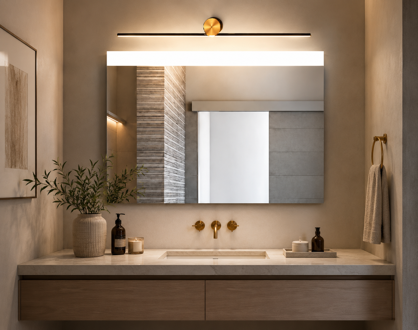 HDC 12W Modern Black Golden Body LED Wall Light Mirror Vanity Picture Lamp - Warm White