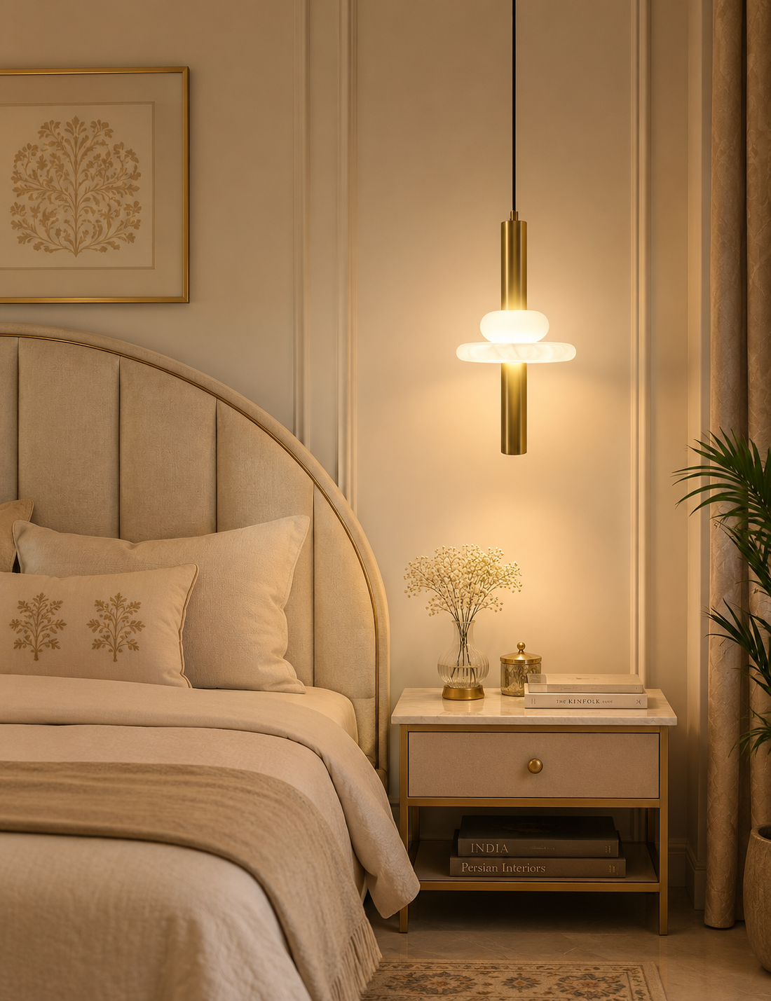 HDC Modern Gold Glass Pendant Light for Bedroom, Living Room