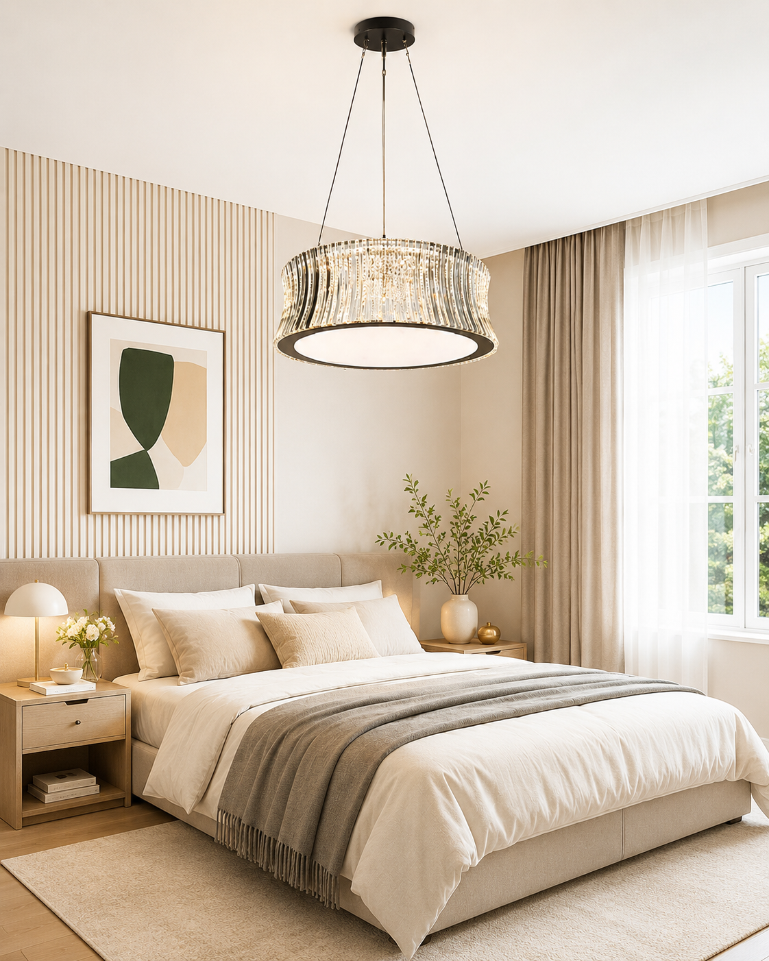 HDC Luxury Crystal Drum Chandelier for Bedroom, Living Room