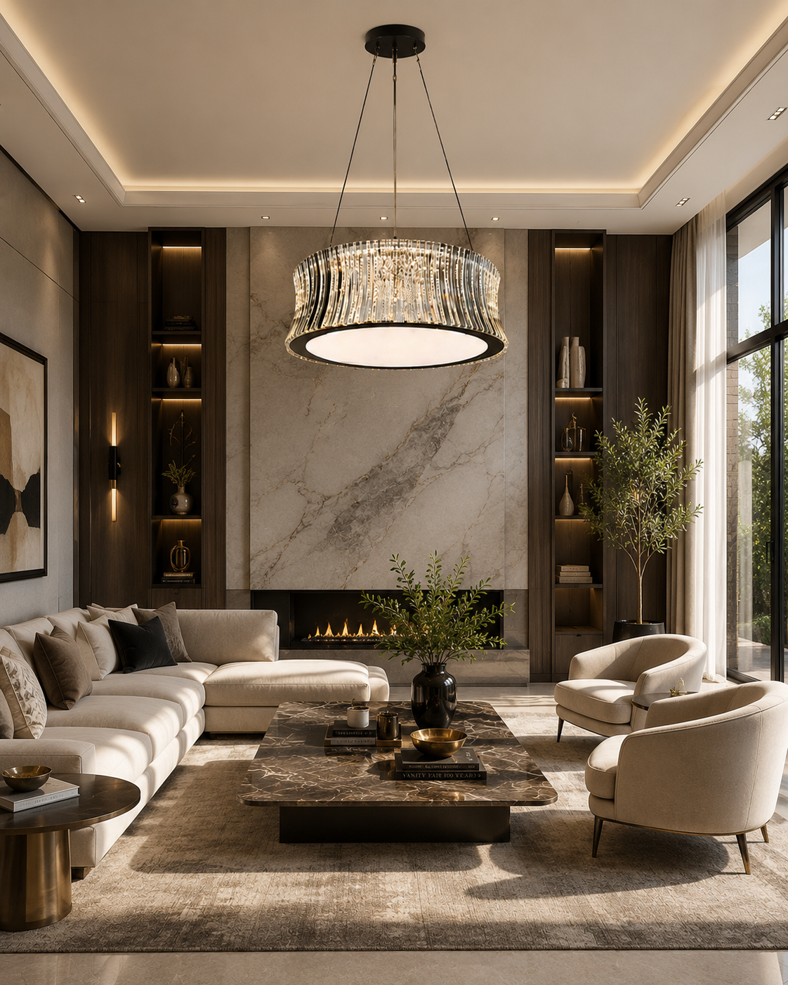 HDC Luxury Crystal Drum Chandelier for Bedroom, Living Room
