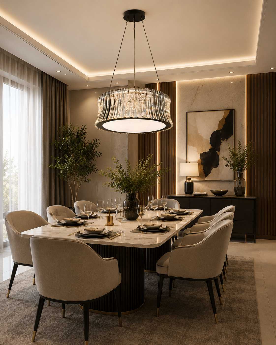 HDC Luxury Crystal Drum Chandelier for Bedroom, Living Room