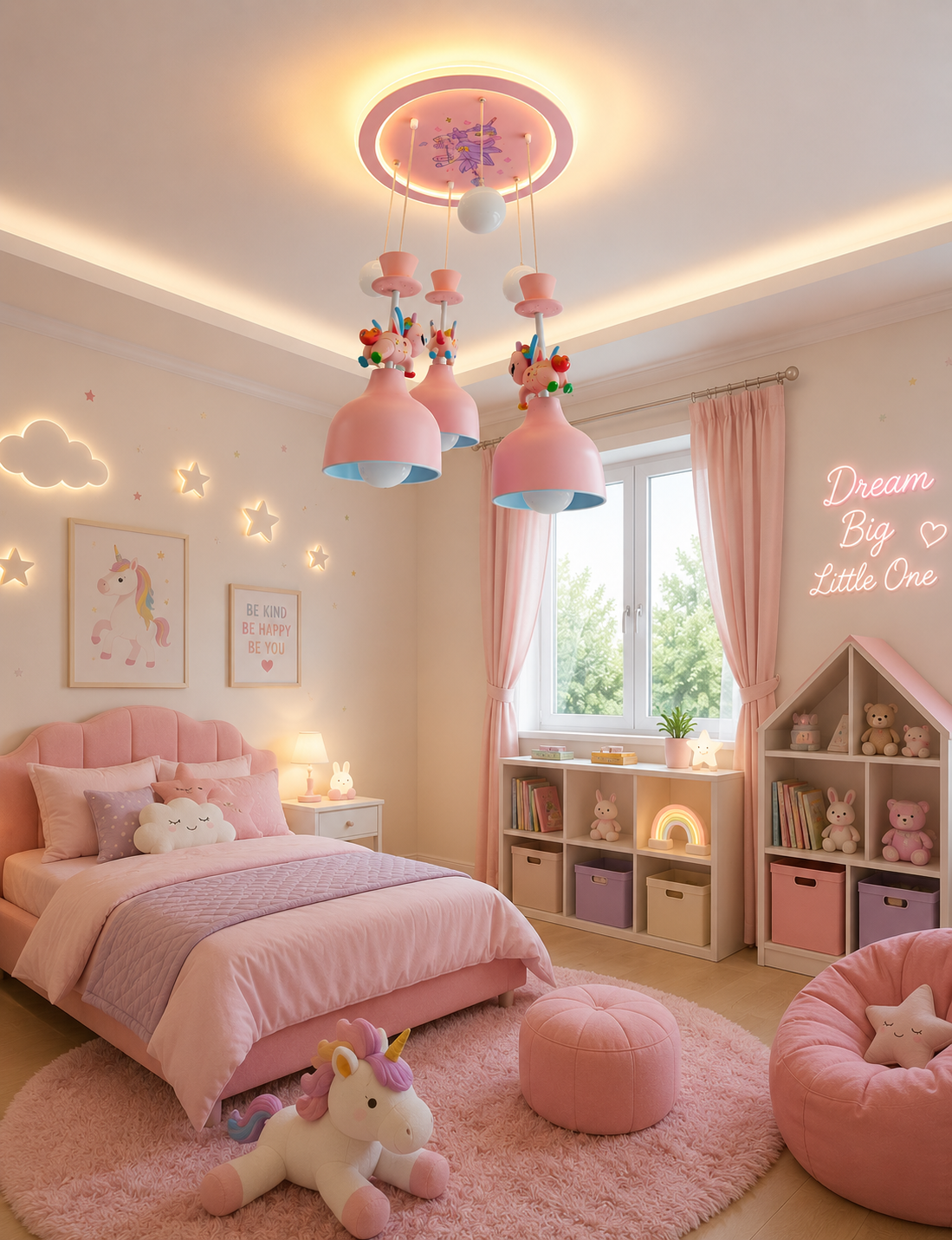 HDC Cute Unicorn Kids Ceiling Pendant Light for Kids Bedroom, Nursery, Playroom