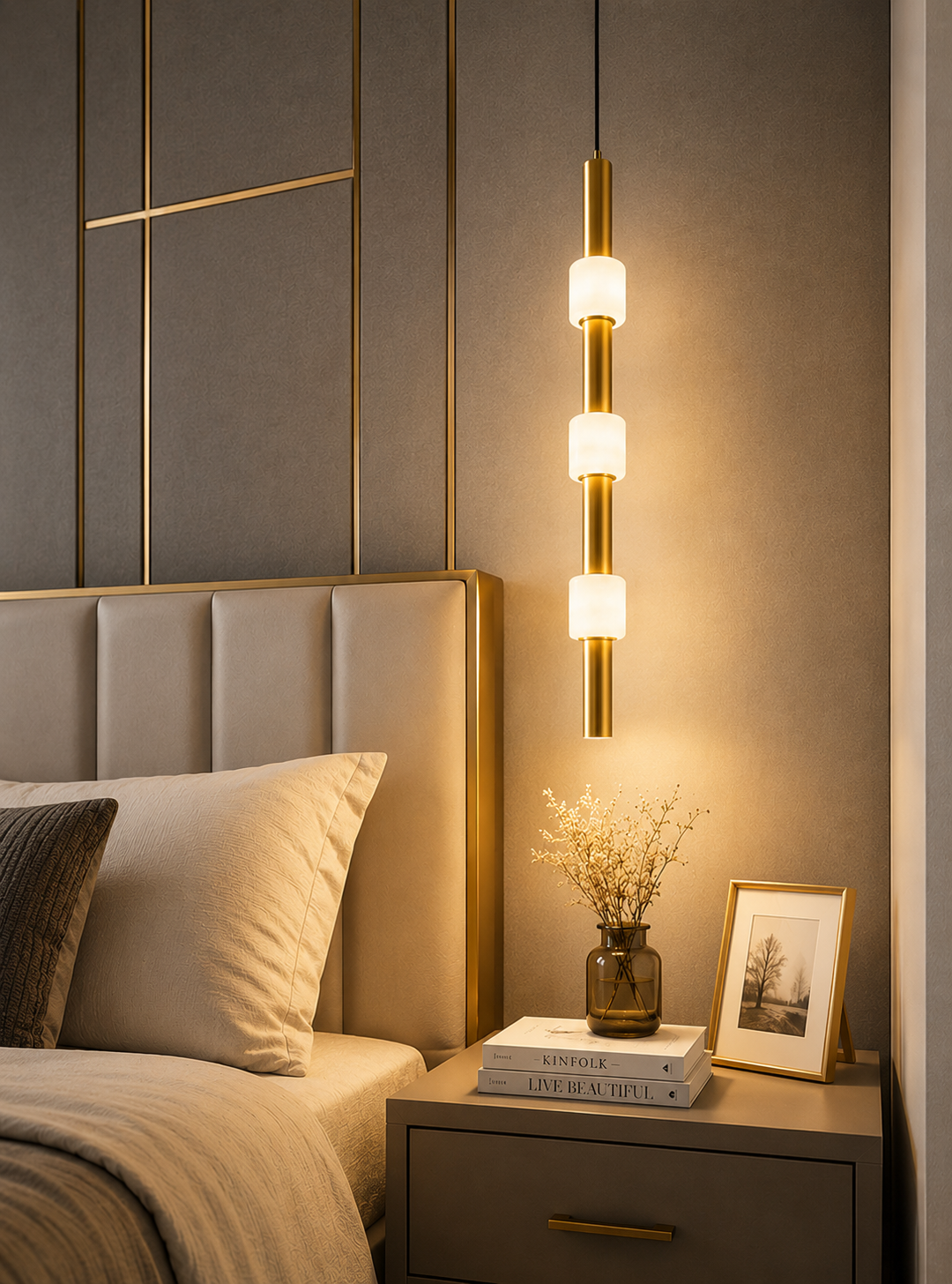 HDC Modern Gold Glass Pendant Light for Bedroom, Living Room