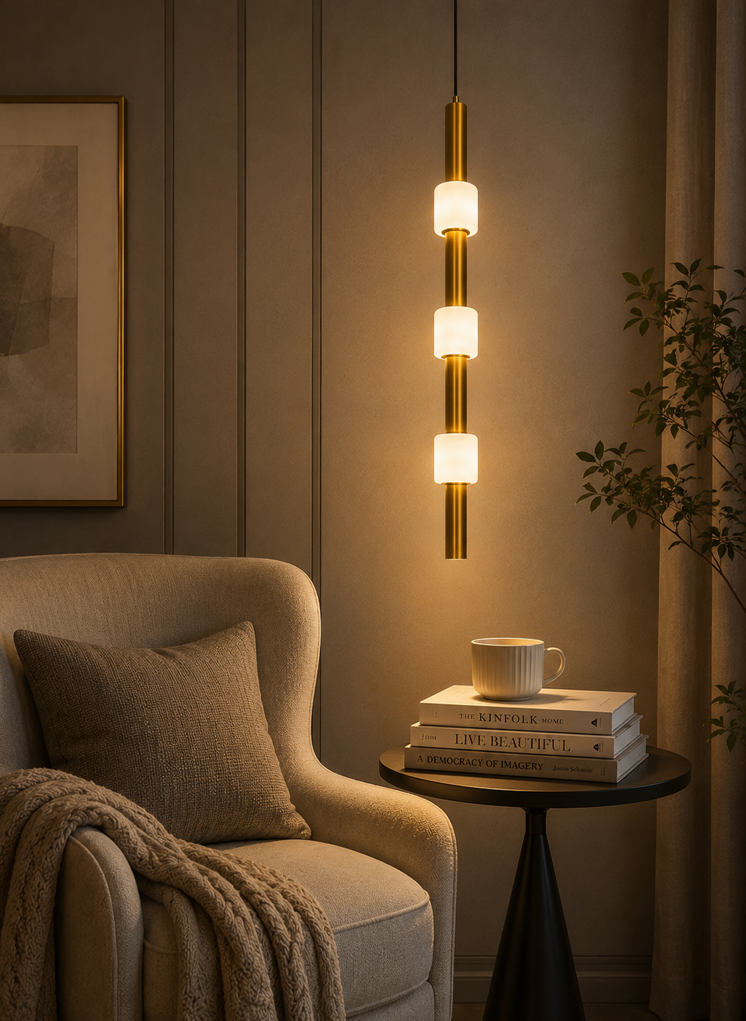 HDC Modern Gold Glass Pendant Light for Bedroom, Living Room