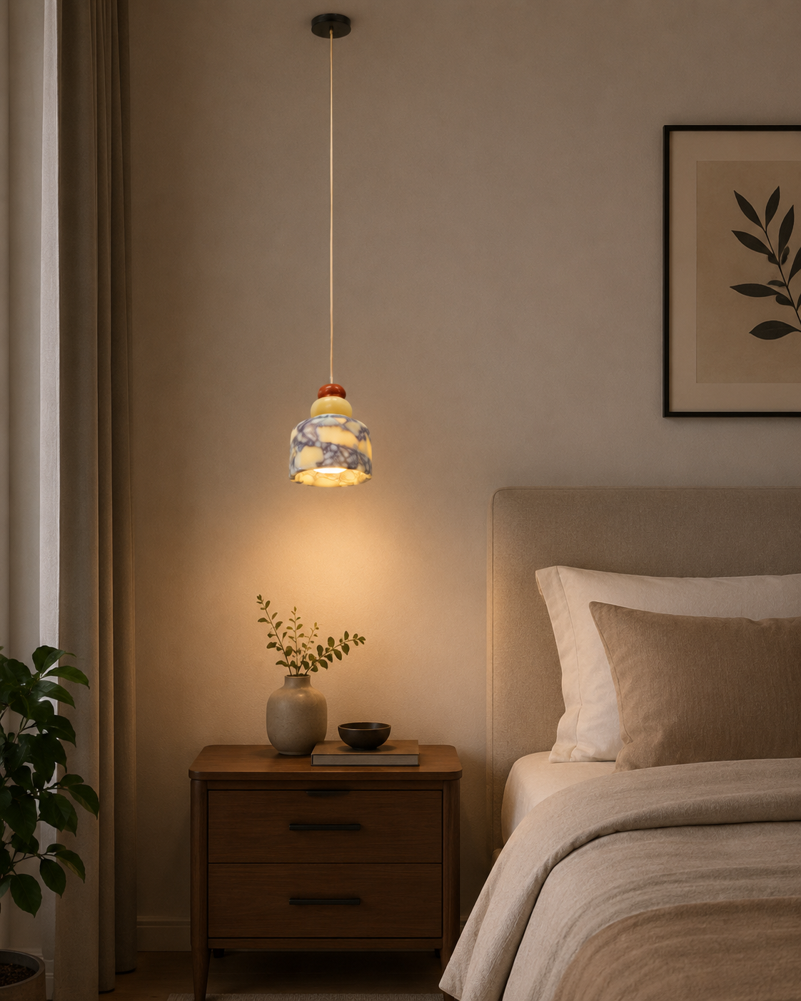 HDC Luxury Marble Pattern Glass Pendant Light for Living Room, Bedroom, Bedside, Dining Table, Kitchen Island