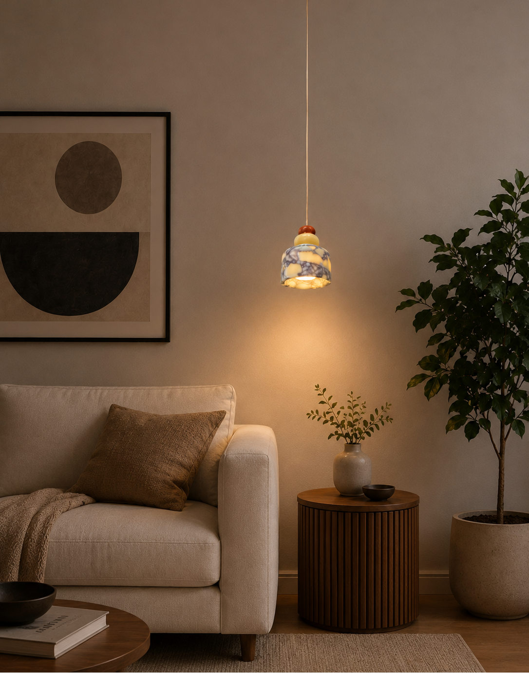 HDC Luxury Marble Pattern Glass Pendant Light for Living Room, Bedroom, Bedside, Dining Table, Kitchen Island