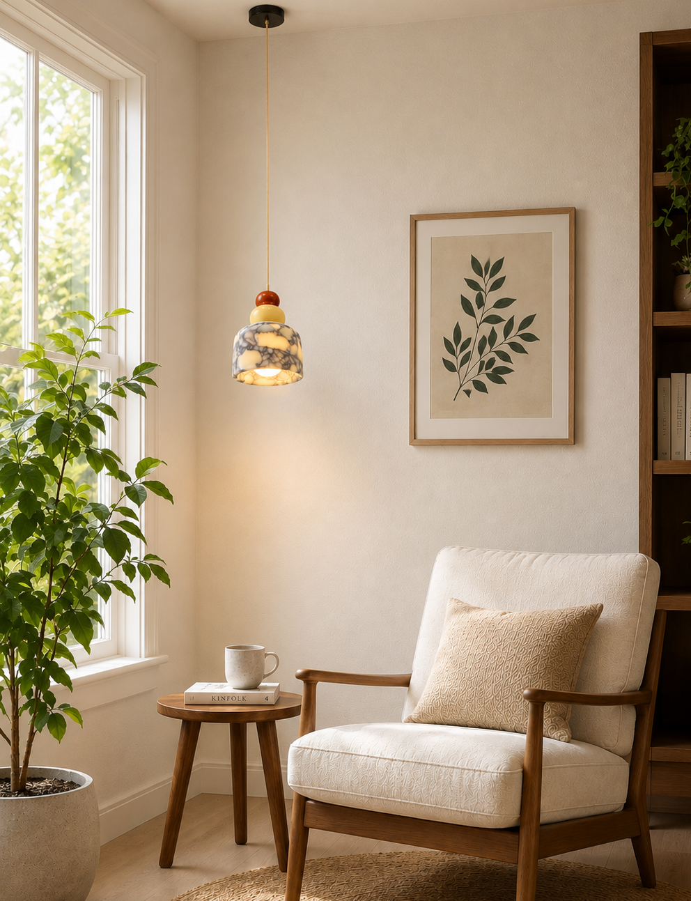 HDC Luxury Marble Pattern Glass Pendant Light for Living Room, Bedroom, Bedside, Dining Table, Kitchen Island