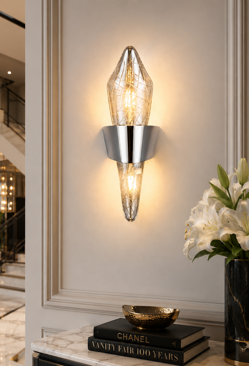 HDC Modern Crystal Gold/ Black Wall Light for Bedroom, Living Room