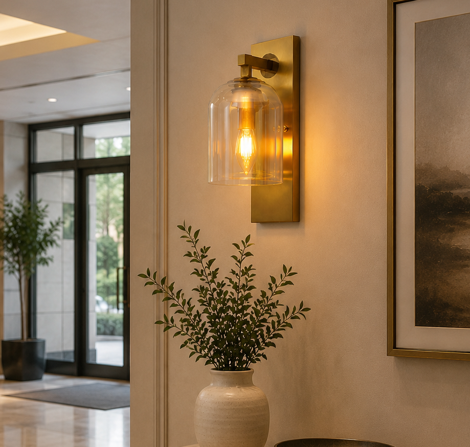 HDC Modern Amber Glass Wall Light for Bedroom, Living Room