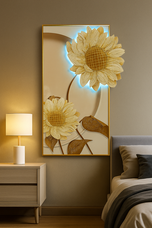 Hdc Modern Art Wall Painting Of Led Wall Flower Painting, Beautiful Painting Living Room Art Large Mural Crystal Porcelain Painting (24*48 IN)