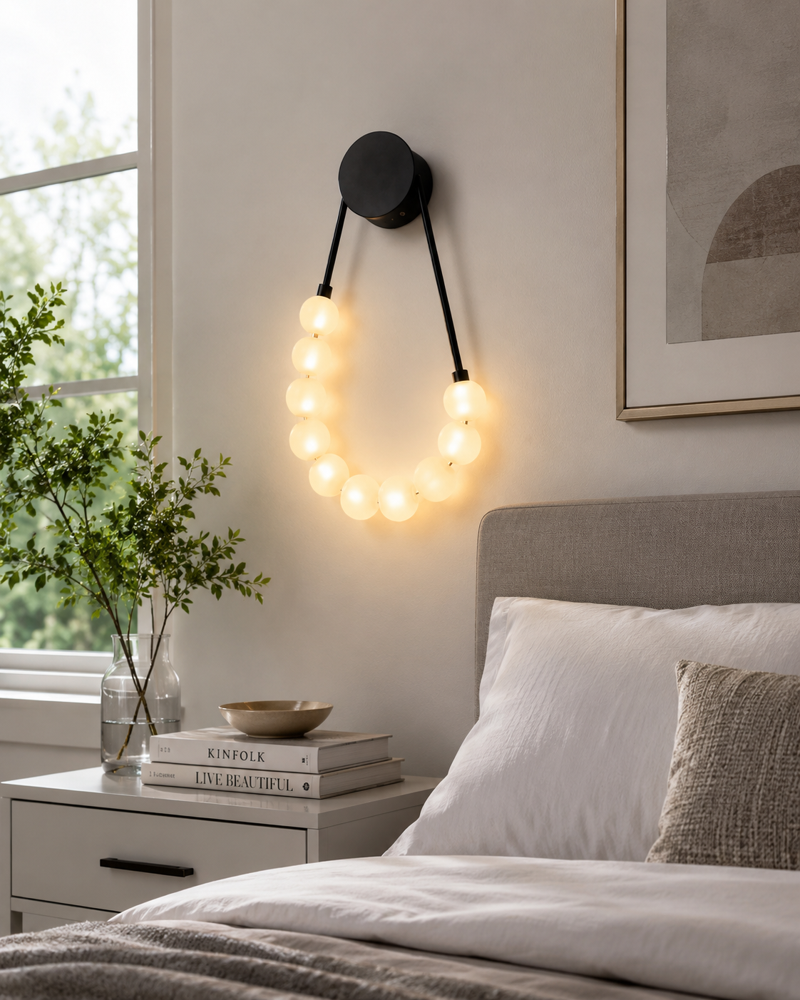 HDC Modern Black Globe Loop Wall Light for Bedroom, Living Room