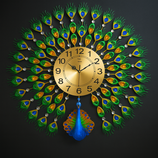 Hdc Peacock Metal Wall Clock - 70cm x 65cm, Resilient Metal, Large for Living Room & Bedroom