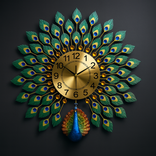 Hdc Peacock Metal Wall Clock - 70cm x 70cm, Resilient Metal, Large for Living Room & Bedroom