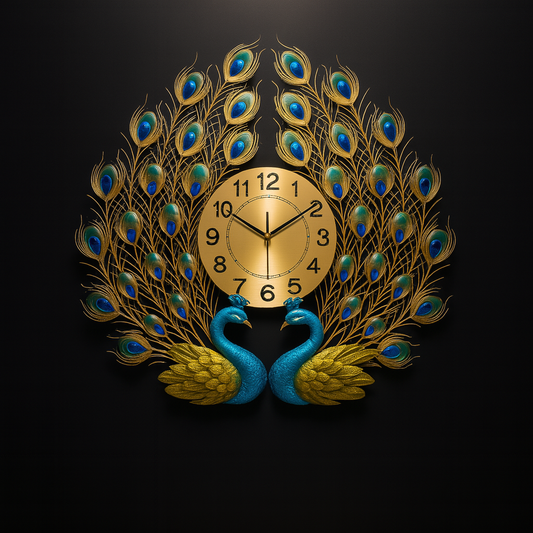Hdc Peacock Metal Wall Clock - 65cm x 65cm, Resilient Metal, Large for Living Room & Bedroom
