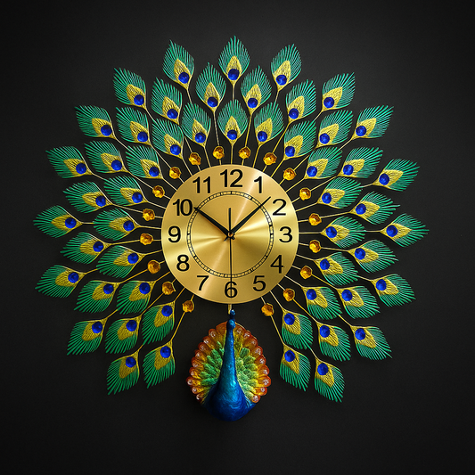 Hdc Peacock Metal Wall Clock - 70cm x 65cm, Resilient Metal, Large for Living Room & Bedroom