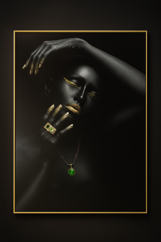 Hdc Sexy Gold Lip Black Woman Figure Canvas Painting Wall Art Posters for Living Room Home Wall Decor