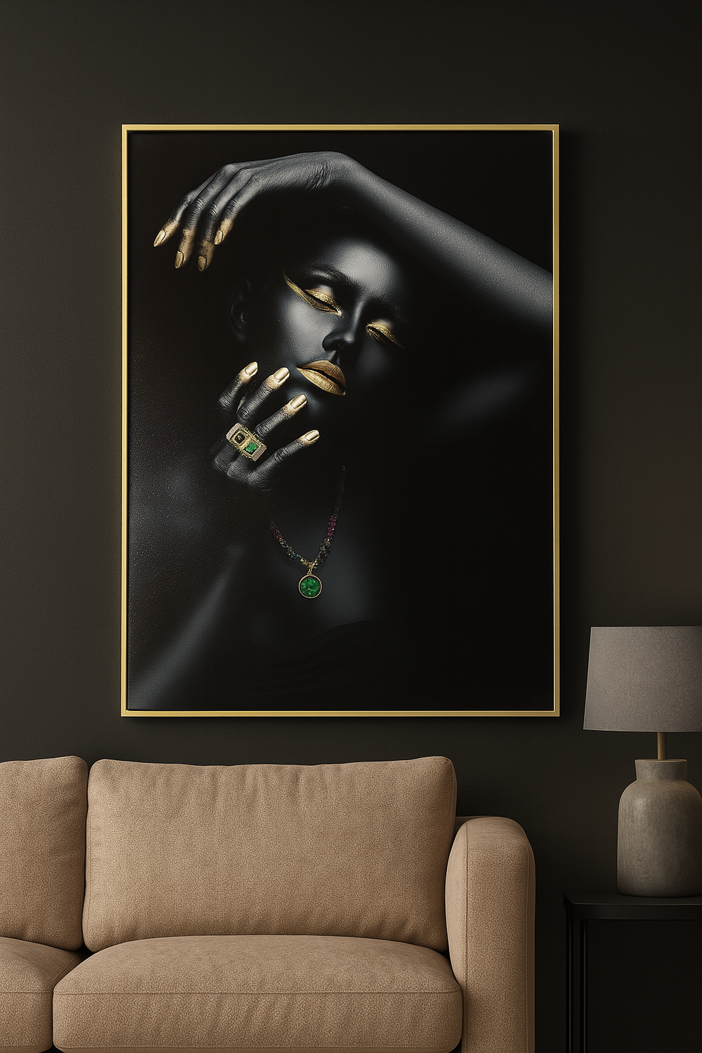 Hdc Sexy Gold Lip Black Woman Figure Canvas Painting Wall Art Posters for Living Room Home Wall Decor