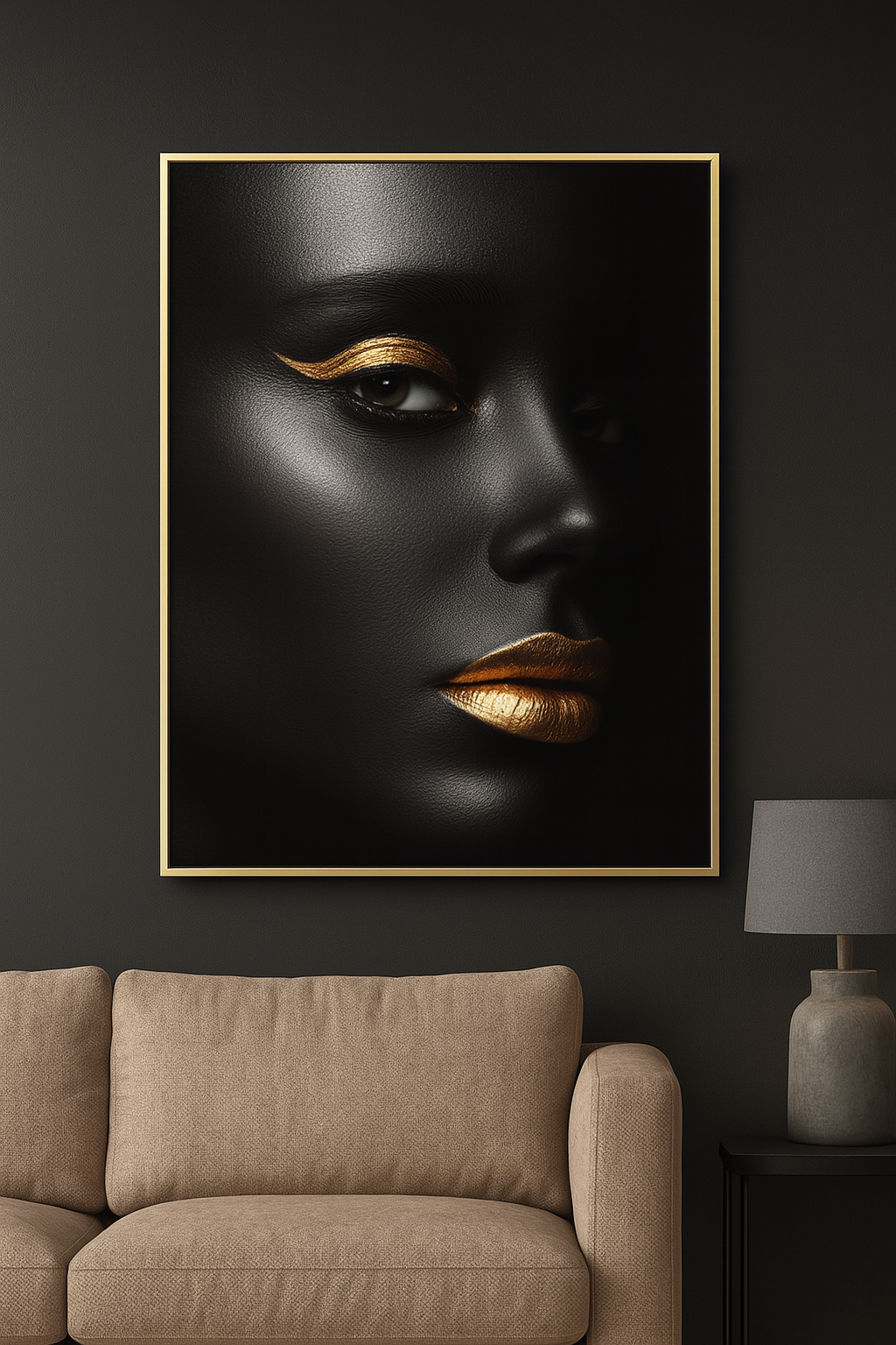 Hdc Sexy Gold Lip Black Woman Figure Canvas Painting Wall Art Posters for Living Room Home Wall Decor