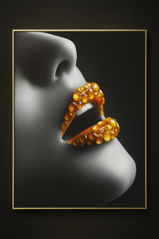 Hdc Golden Makeup Woman Lips with Gems Portraits Aesthetic Wall Art Poster for Living Room, Home & Wall Decor