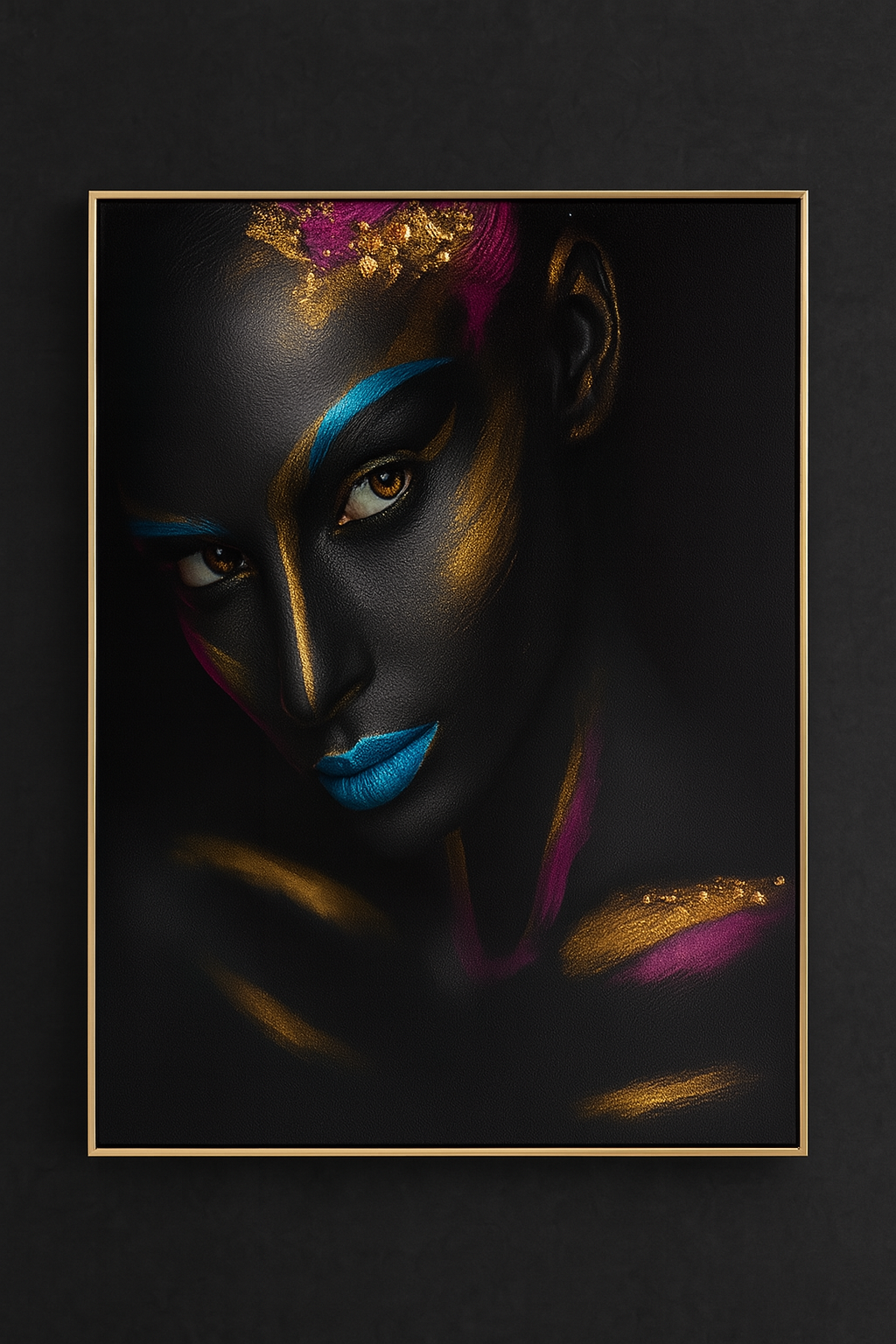 Hdc Abstract Decor Prints Art Craft Modern Home Paintings African Woman Adorned With Striking Black and Blue Makeup Wall Art