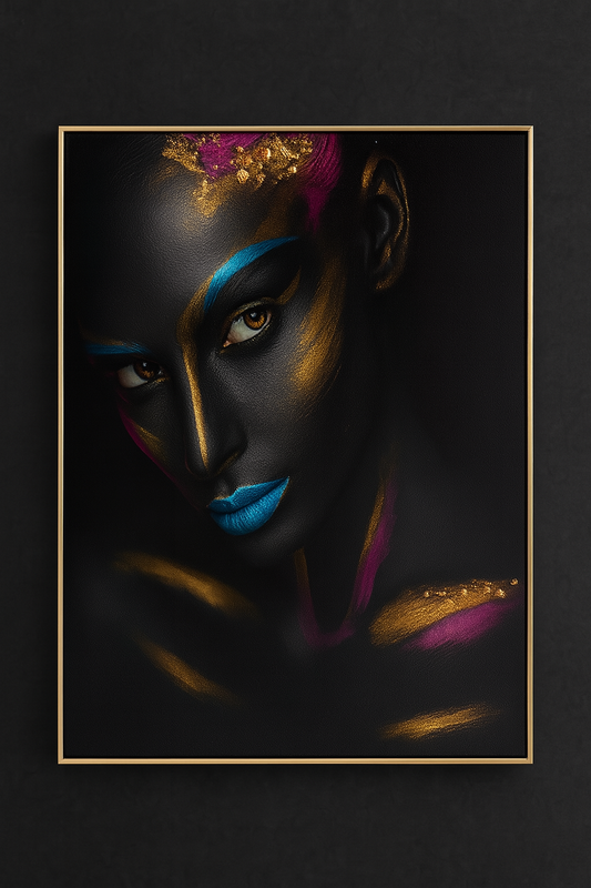 Hdc Abstract Decor Prints Art Craft Modern Home Paintings African Woman Adorned With Striking Black and Blue Makeup Wall Art