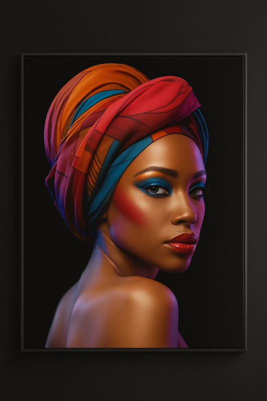 Hdc African Art Woman Wearing a Vibrant and Colorful head Wrap Fashion  Canvas Print Light Luxury Painting Wall Home Decoration