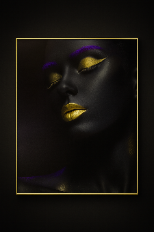 Hdc Sexy Gold Lip Closed Eye Black Woman Figure Canvas Painting Wall Art Posters for Living Room Home Wall Decor