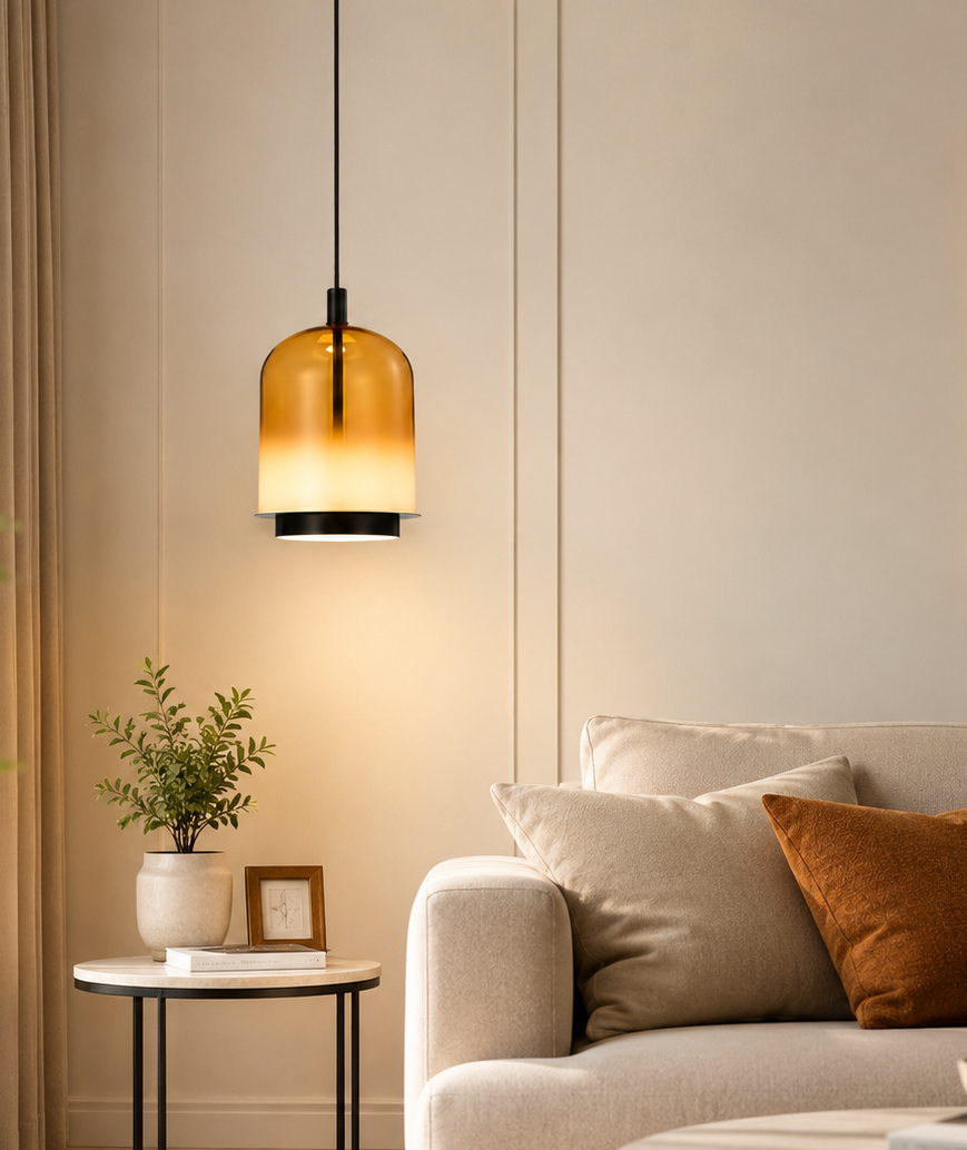 HDC Luxury Smoky/ Amber Glass Pendant Light for Bedroom, Living Room