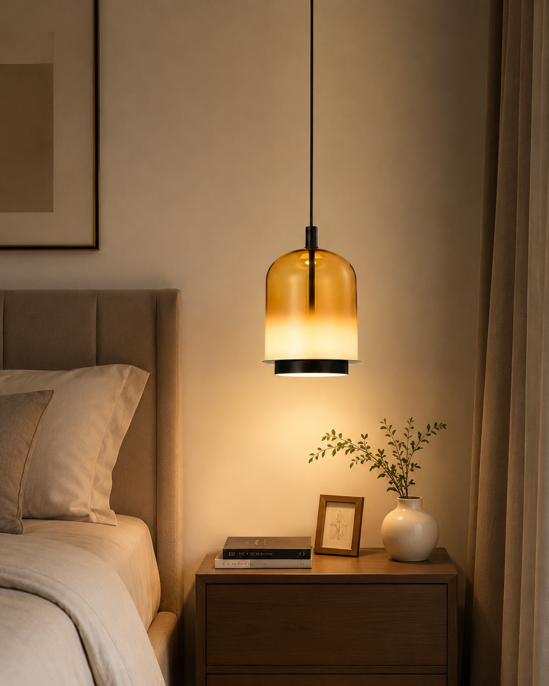HDC Luxury Smoky/ Amber Glass Pendant Light for Bedroom, Living Room