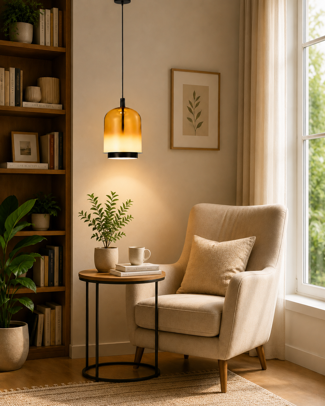 HDC Luxury Smoky/ Amber Glass Pendant Light for Bedroom, Living Room