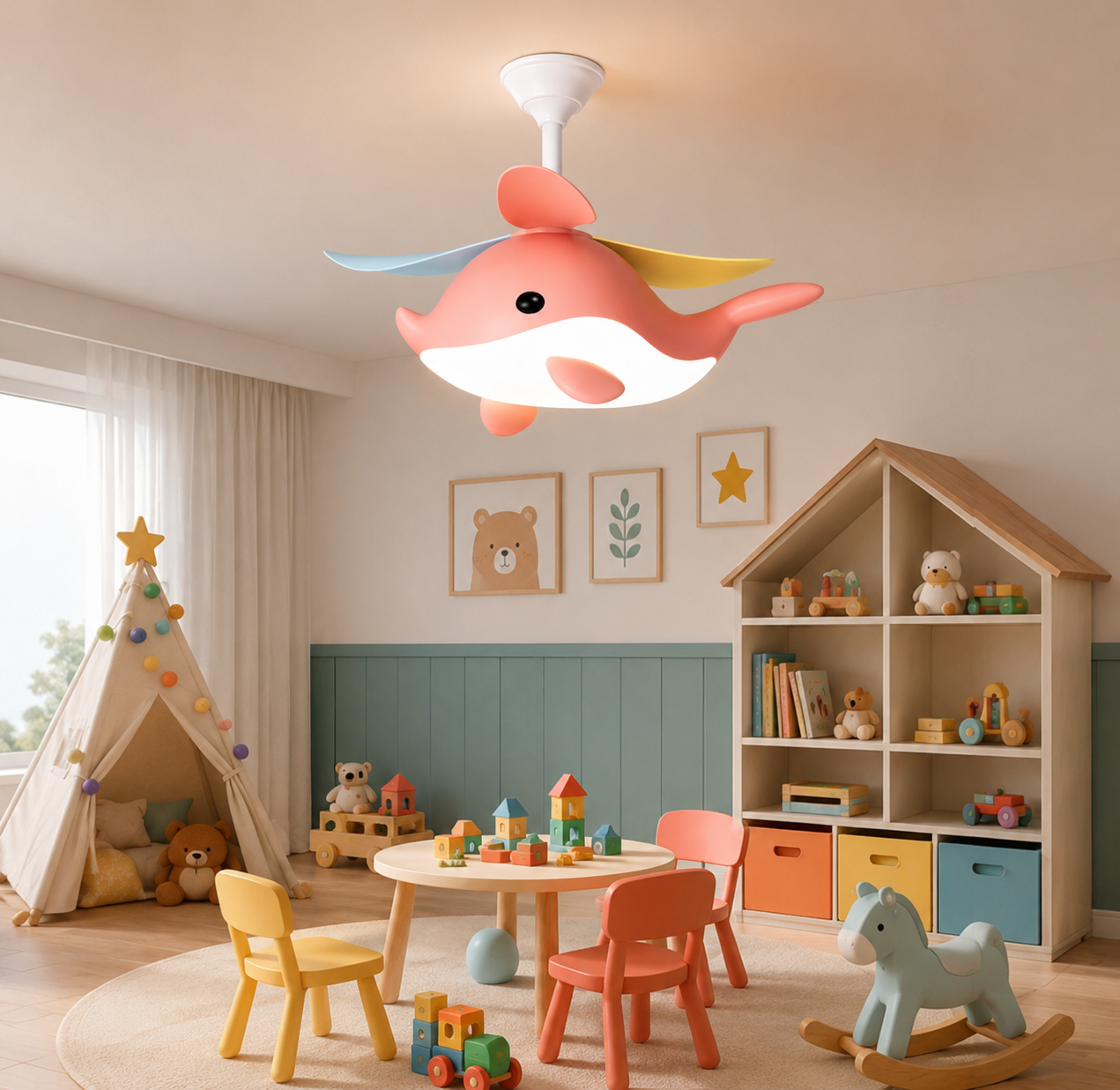 HDC Cute Whale Kids Ceiling Fan Light for Kids Bedroom, Nursery, Playroom