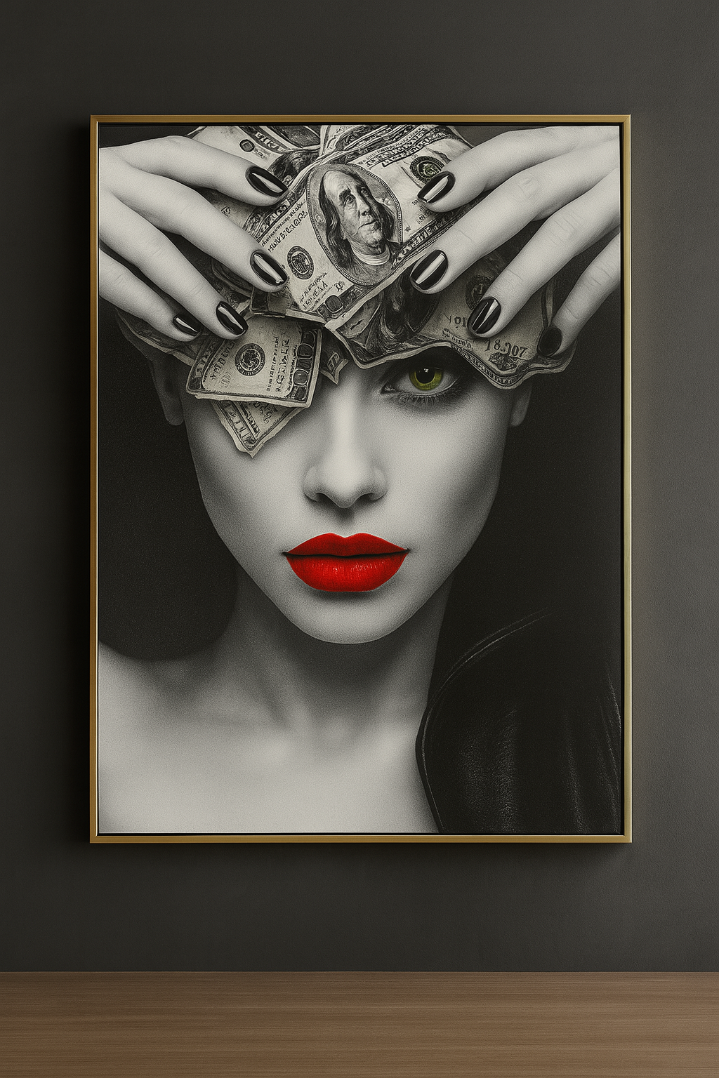 Hdc Modern Sexy Woman With Red Lips and Dollars Canvas Paintings on the Wall Art Posters and Prints Pictures for Home Decoration