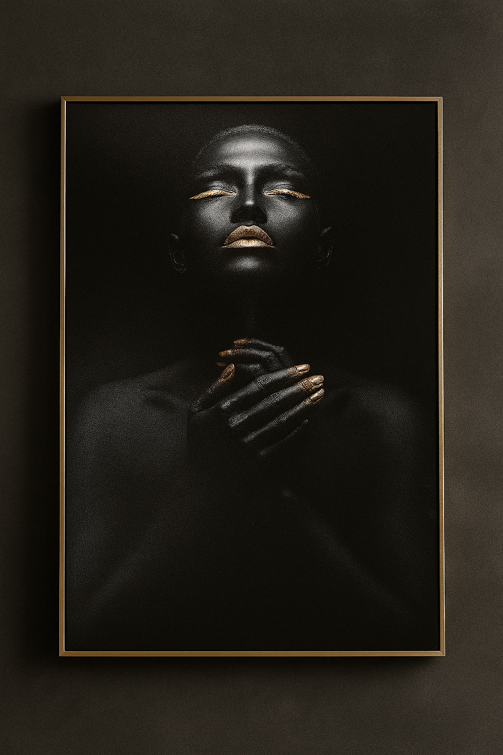 Hdc African American Beauty Portrait Canvas Wall Art, Modern Black & Gold Abstract Prints for Home Decor
