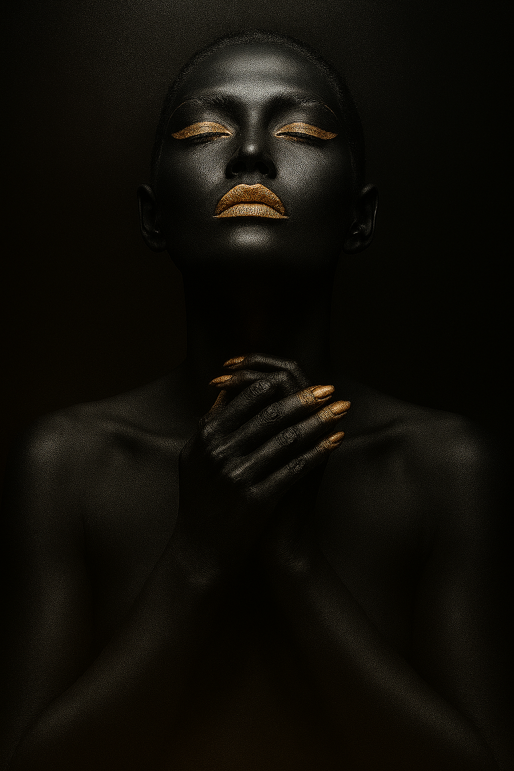 Hdc African American Beauty Portrait Canvas Wall Art, Modern Black & Gold Abstract Prints for Home Decor