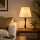 HDC Luxury Wooden Finish Table Lamp with Fabric Shade for Bedside & Living Room Lamp