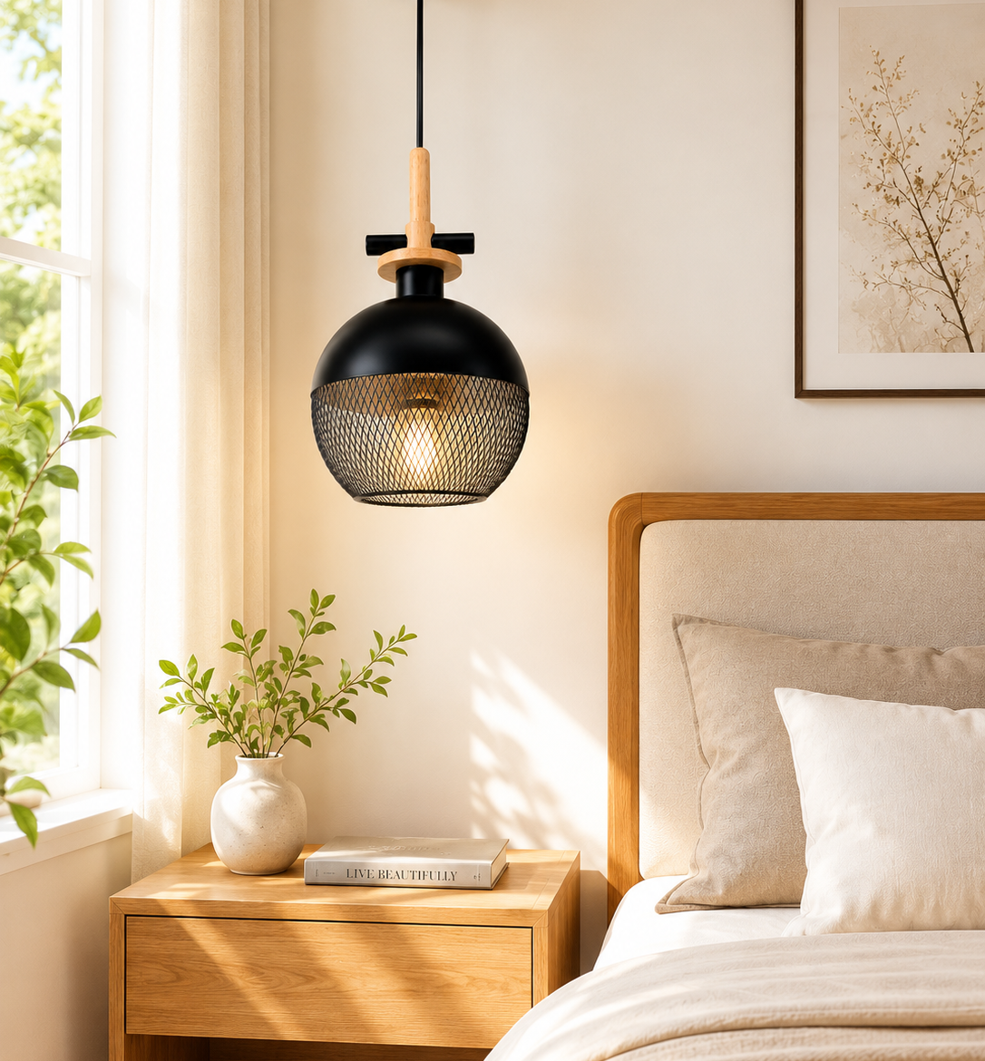 Ojaro Modern Industrial Mesh Pendant Light for Bedroom, Living Room