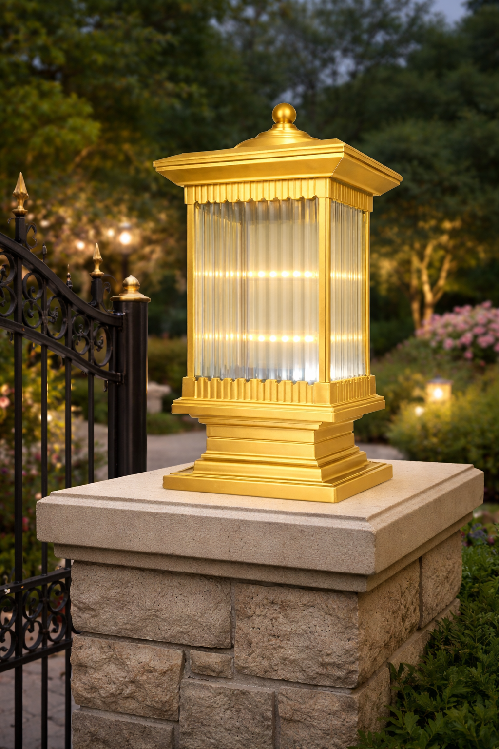 HDC Luxury Classic Coffee/Black/Gold Outdoor Pillar Gate Light for Outdoor Entrances