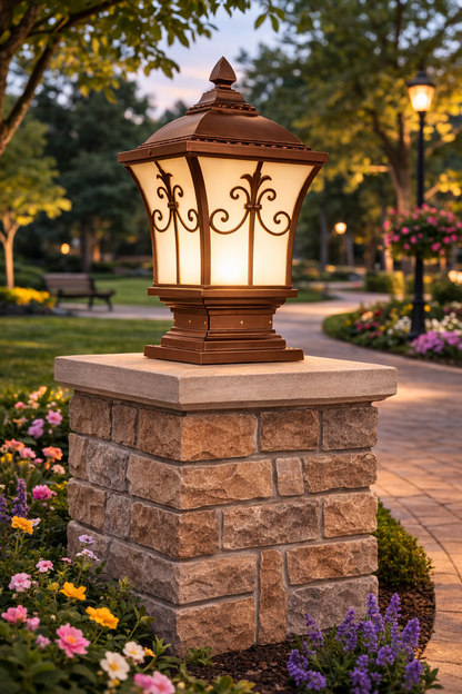 HDC Luxury Coffee/Black/Gold Outdoor Gate Pillar Light