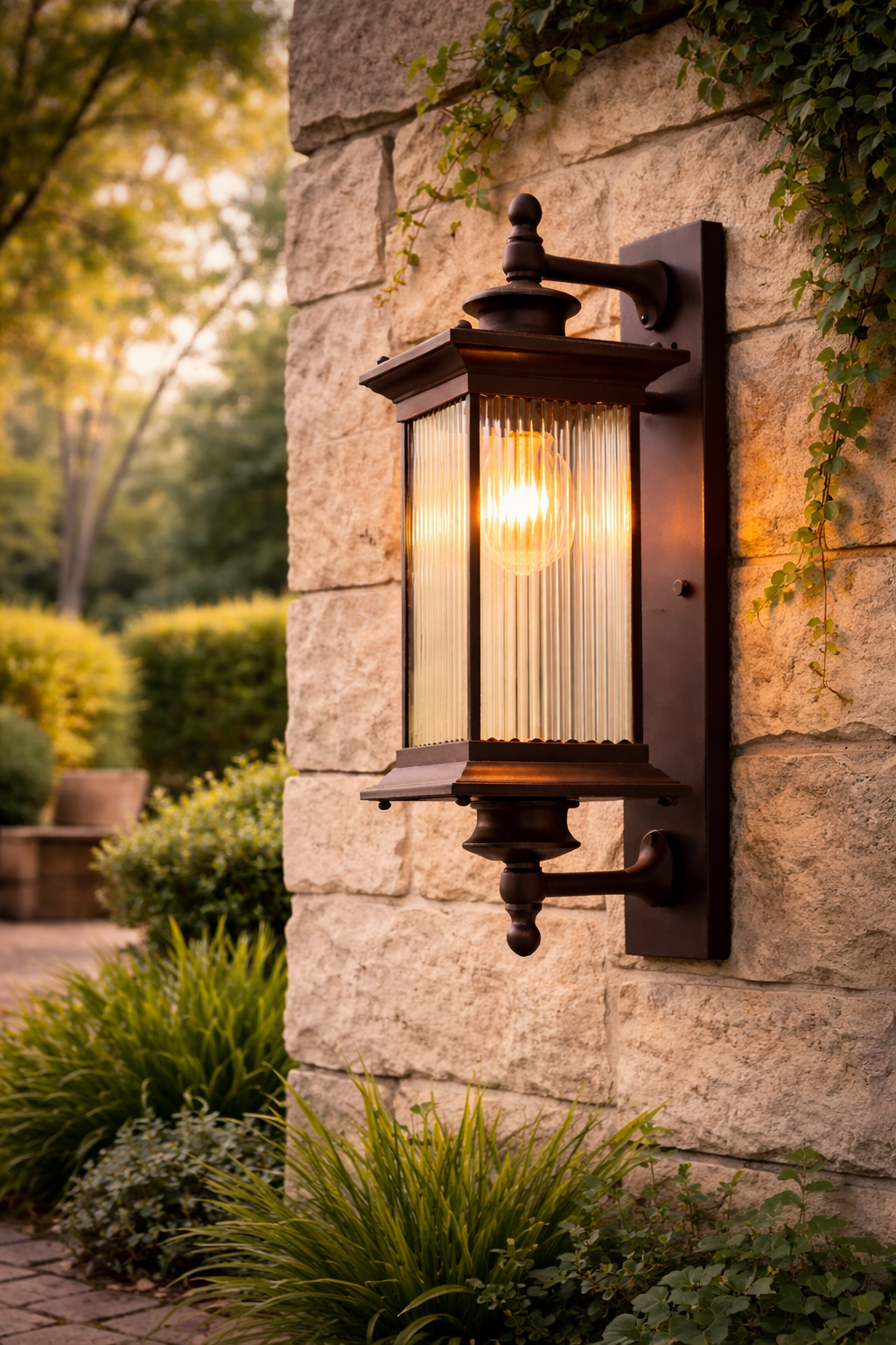 HDC Luxury Vintage Ribbed Glass Outdoor Wall Lantern