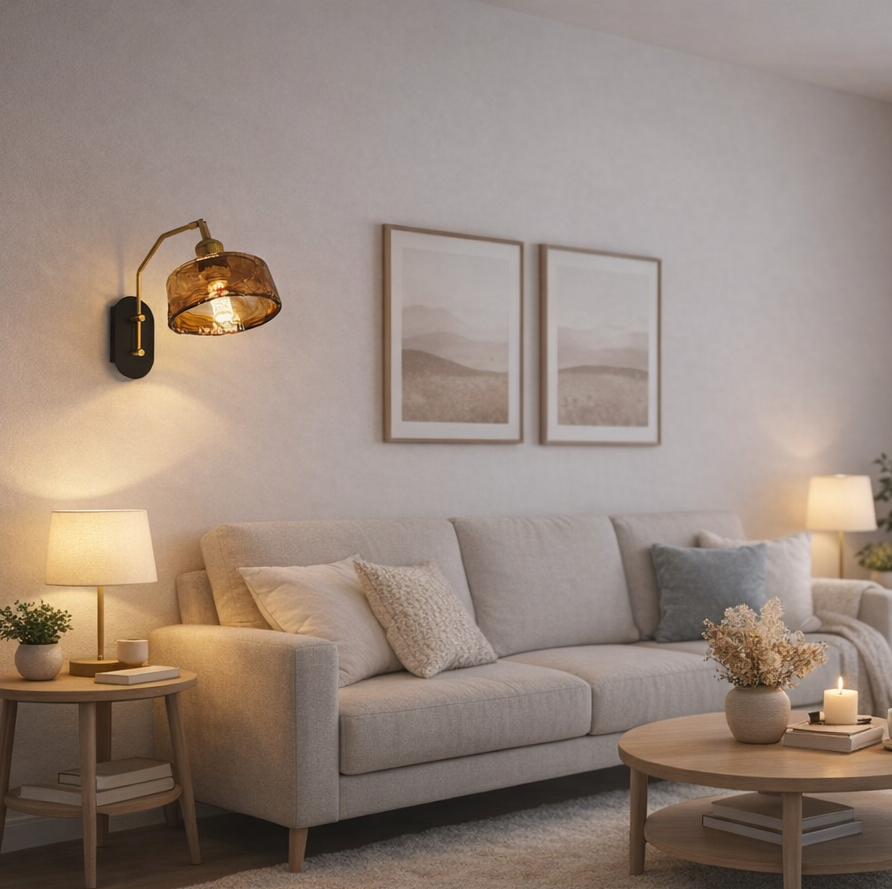 HDC Luxury Amber Glass Adjustable Wall Light for Living Room, Bedroom