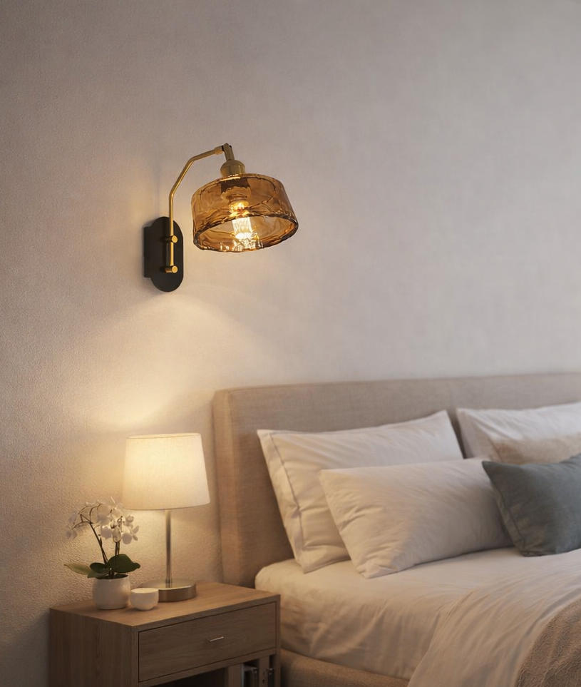 HDC Luxury Amber Glass Adjustable Wall Light for Living Room, Bedroom