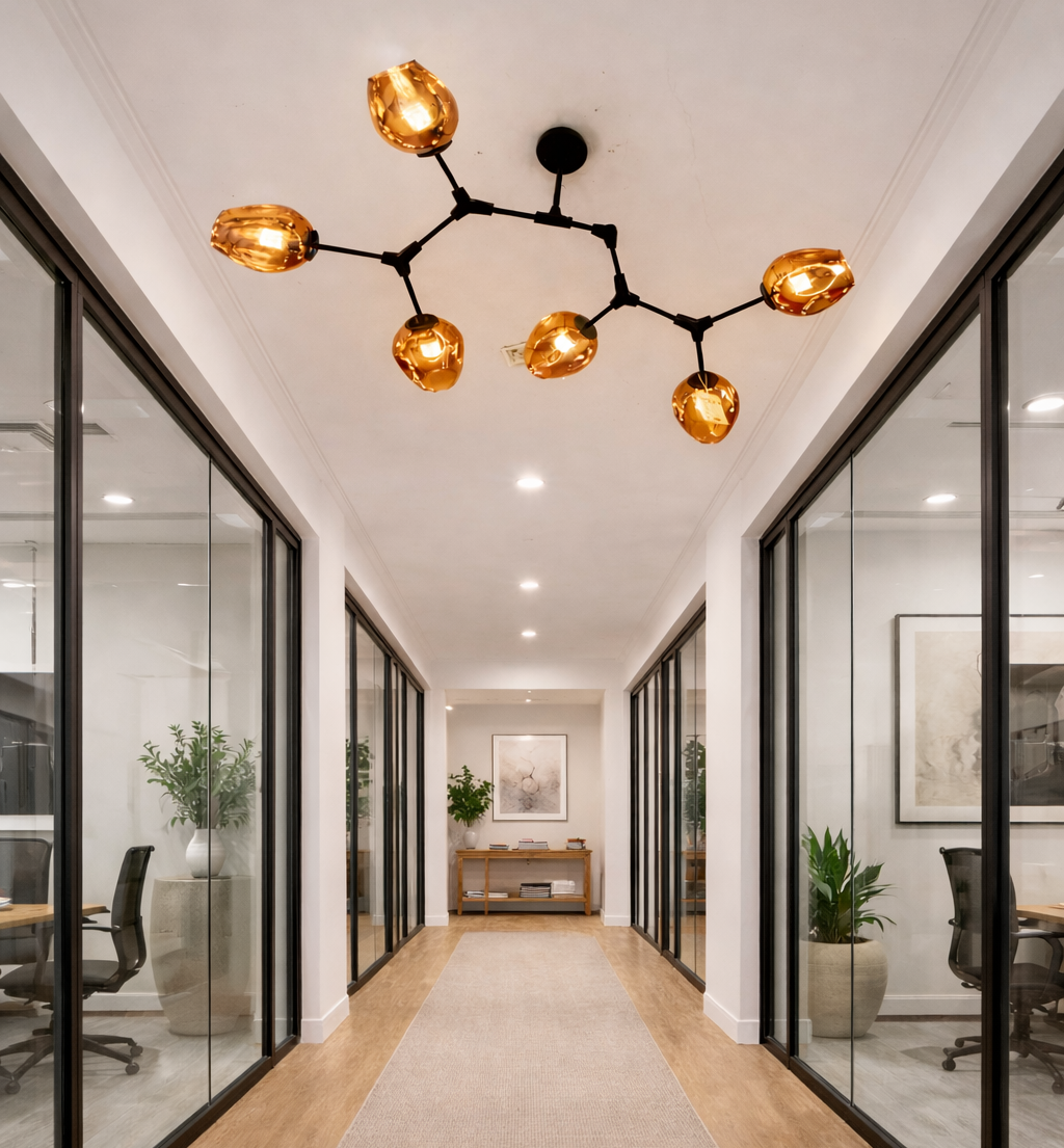 HDC Amber/Smoke Modern Molecular Glass Ceiling Chandelier for Living R