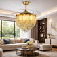 HDC 42 Inches Luxury Crystal Ceiling Fan Chandelier with Leaf Design